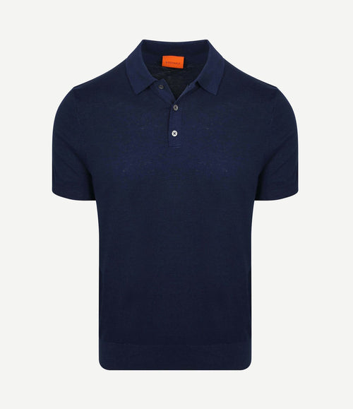 Knitted polo cotton linen donkerblauw