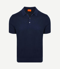 Knitted polo cotton linen donkerblauw