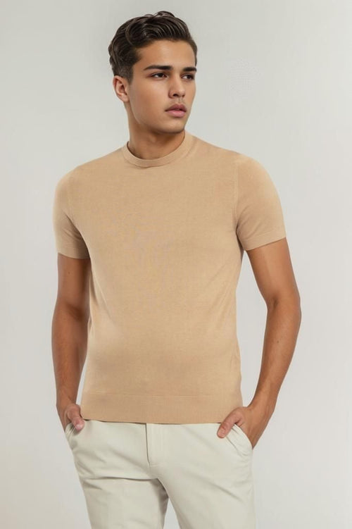Suitable knitted t-shirt beige