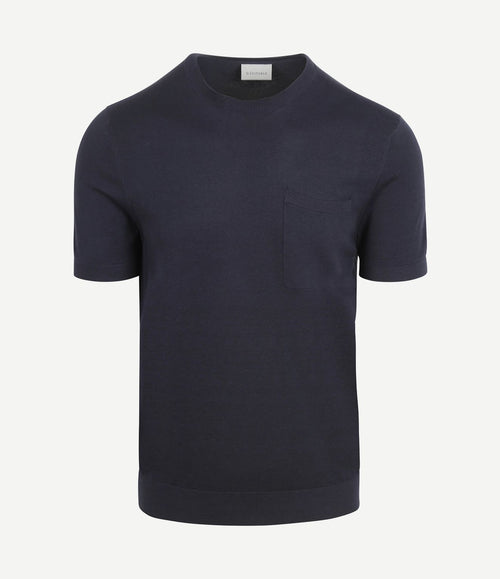Knitted t-shirt pocket compact donkerblauw