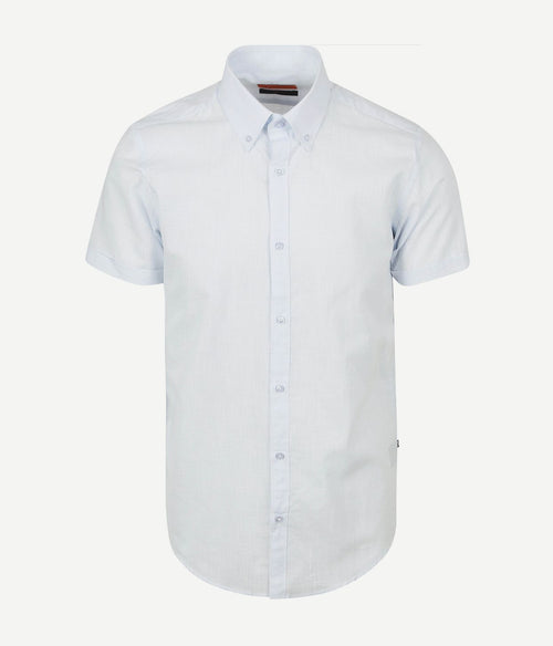 Suitable korte mouwen overhemd cotton slub lichtblauw | Slim-fit
