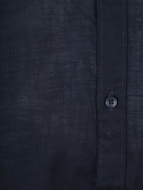 Suitable korte mouwen overhemd cotton slub donkerblauw | Slim-fit