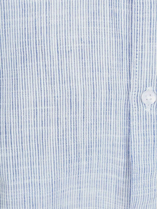 Suitable korte mouwen overhemd cotton slub streep blauw | Slim-fit