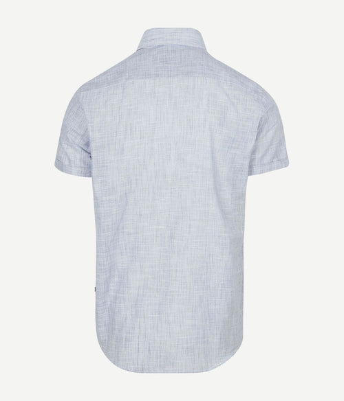 Suitable korte mouwen overhemd cotton slub streep blauw | Slim-fit
