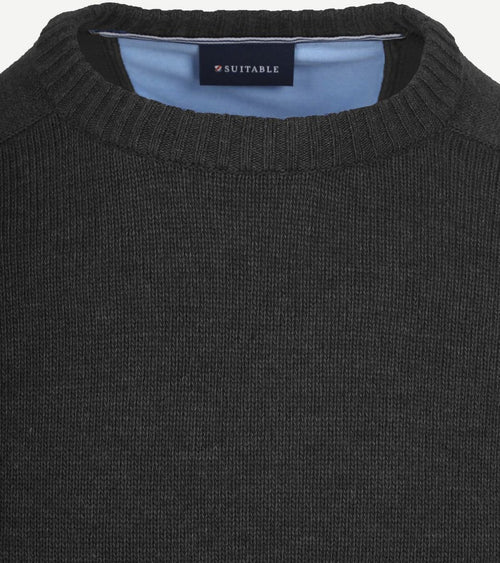 Suitable lamswol trui ronde hals antraciet | Regular-fit