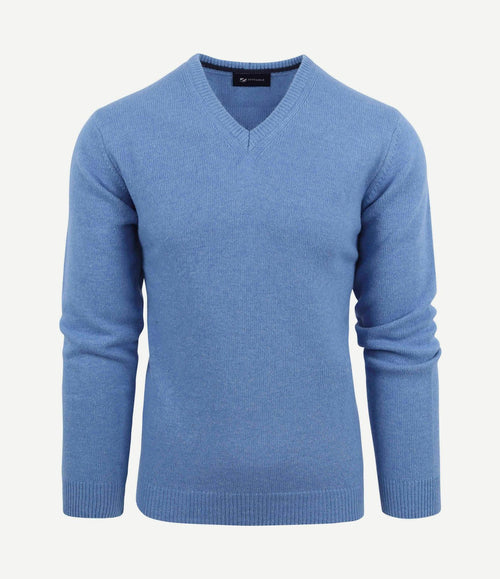 Lamswol trui v-hals blauw