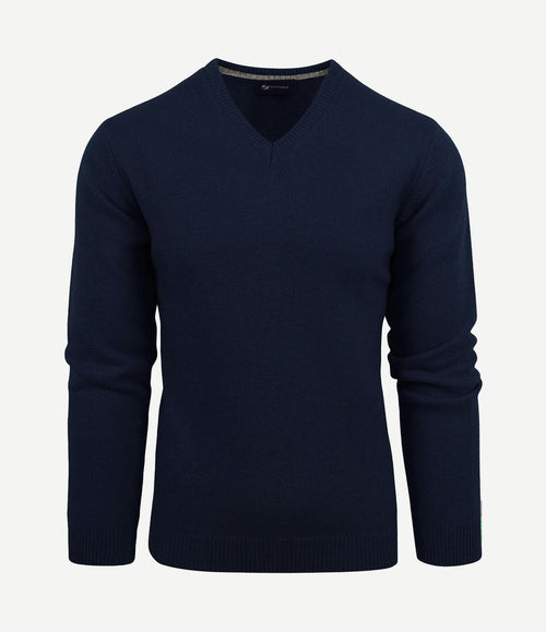 Lamswol trui v-hals donkerblauw