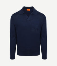 Longsleeve knitted poloshirt riva pocket donkerblauw