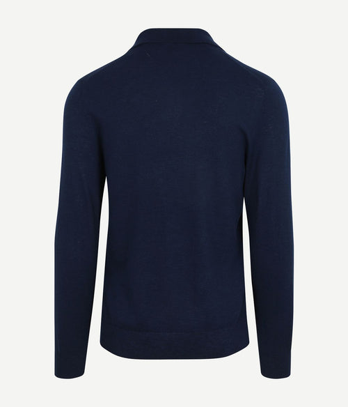 Longsleeve knitted poloshirt riva pocket donkerblauw