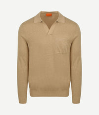 Longsleeve knitted poloshirt riva pocket sand