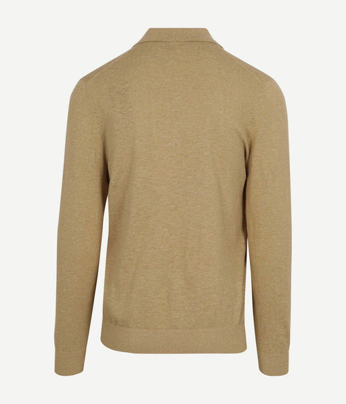 Longsleeve knitted poloshirt riva pocket sand