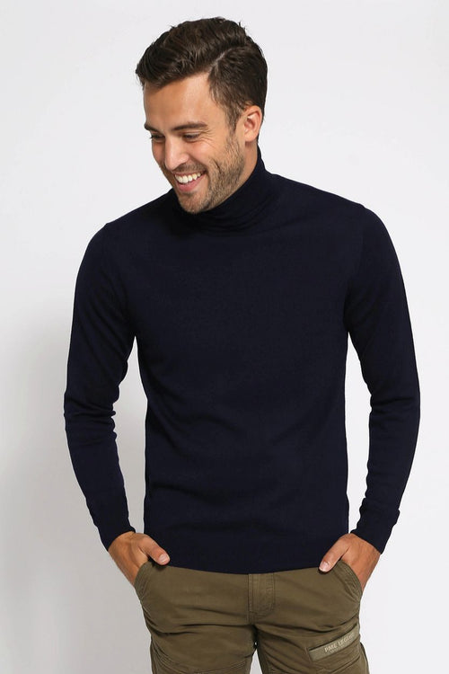 Suitable merino coltrui donkerblauw | Slim-fit