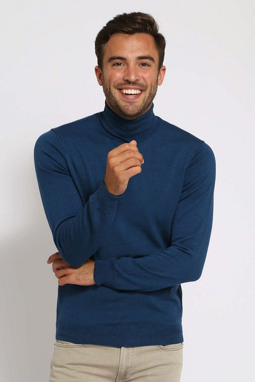 Suitable merino coltrui petrol blauw | Slim-fit