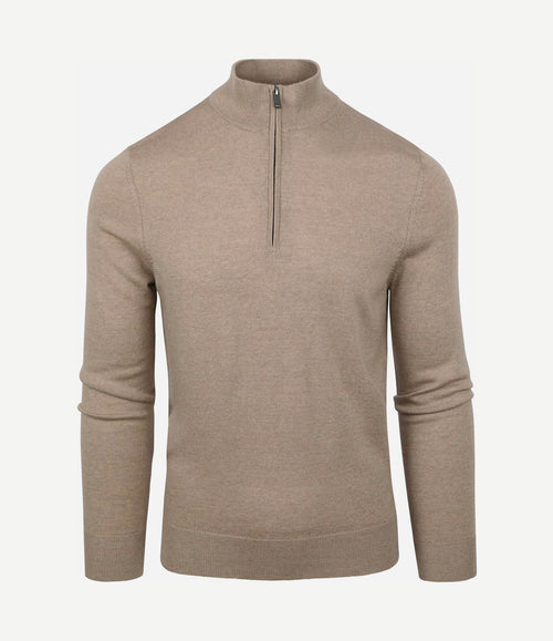 Merino halve rits trui beige