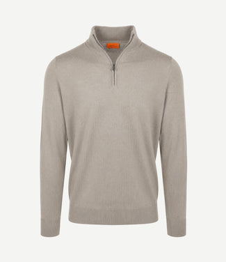 Merino halve rits trui bright taupe