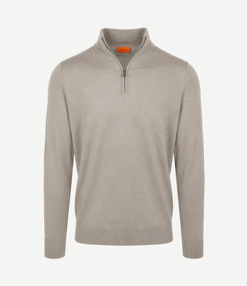 Merino halve rits trui bright taupe