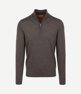 Merino halve rits trui bruin