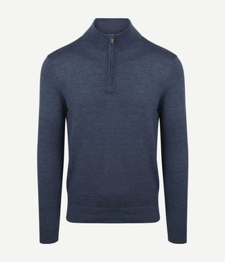 Suitable merino halve rits trui denim blauw | Slim-fit