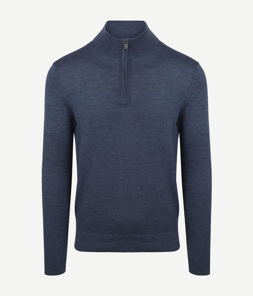 Suitable merino halve rits trui denim blauw | Slim-fit