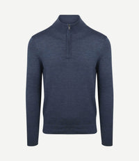 Merino halve rits trui denim blauw