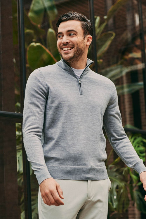 Suitable merino halve rits trui grijs | Slim-fit