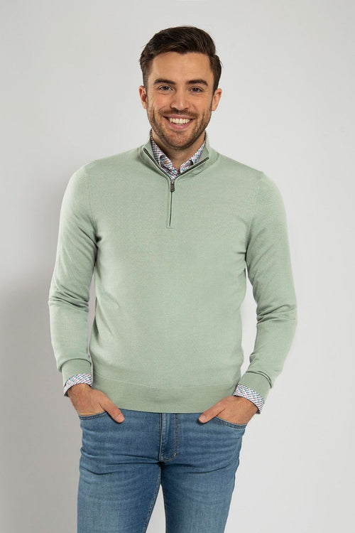 Suitable merino halve rits trui groen | Slim-fit