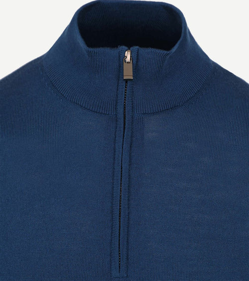 Suitable merino halve rits trui indigo blauw | Slim-fit