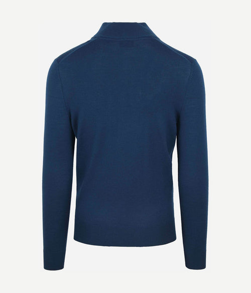 Suitable merino halve rits trui indigo blauw | Slim-fit