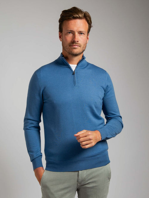 Suitable merino halve rits trui ink blauw | Slim-fit