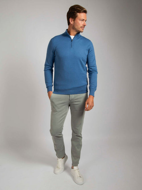 Suitable merino halve rits trui ink blauw | Slim-fit