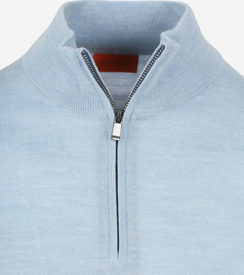 Suitable merino halve rits trui lichtblauw | Slim-fit
