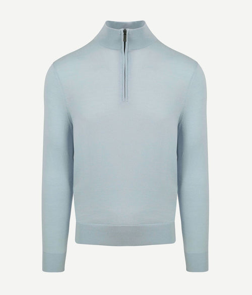 Merino halve rits trui lichtblauw