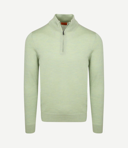 Merino halve rits trui lichtgroen