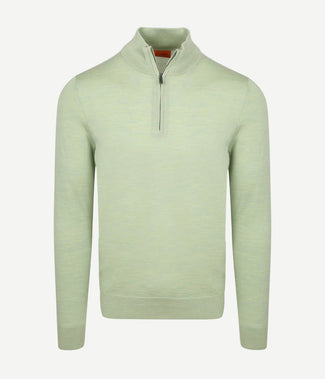 Merino halve rits trui lichtgroen