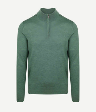 Suitable merino halve rits trui mid groen | Slim-fit