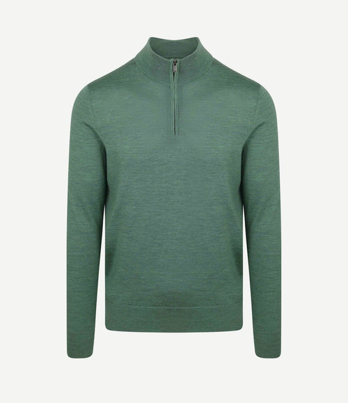 Merino halve rits trui mid groen