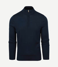 Merino halve rits trui donkerblauw