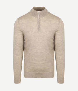 Suitable merino halve rits trui sand | Slim-fit