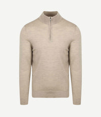 Merino halve rits trui sand