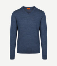 Merino pullover v-hals denim blauw