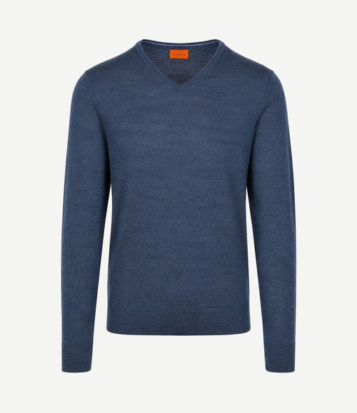 Merino pullover v-hals denim blauw