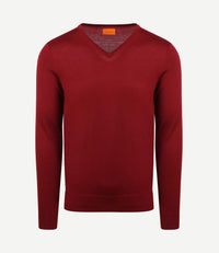 Merino pullover v-hals donkerrood