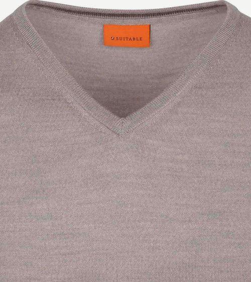 Suitable merino pullover v-hals greige | Slim-fit
