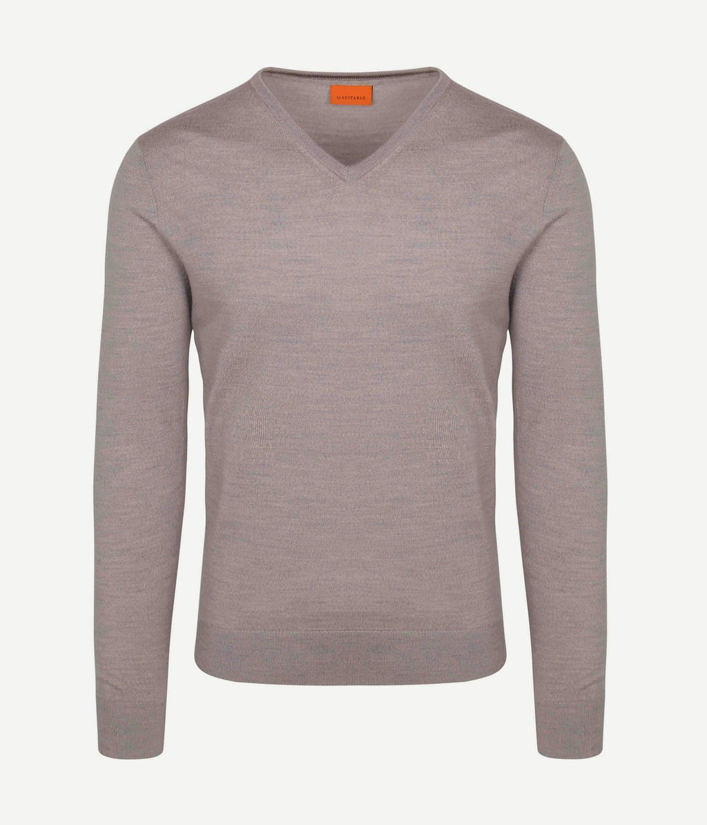 Suitable merino pullover v-hals greige Slim-fit Steppin' Out