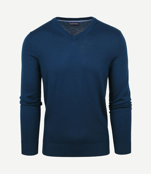Merino pullover v-hals indigo blauw