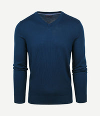 Merino pullover v-hals indigo blauw