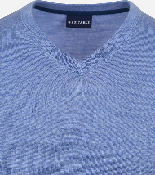 Suitable merino pullover v-hals lichtblauw | Slim-fit