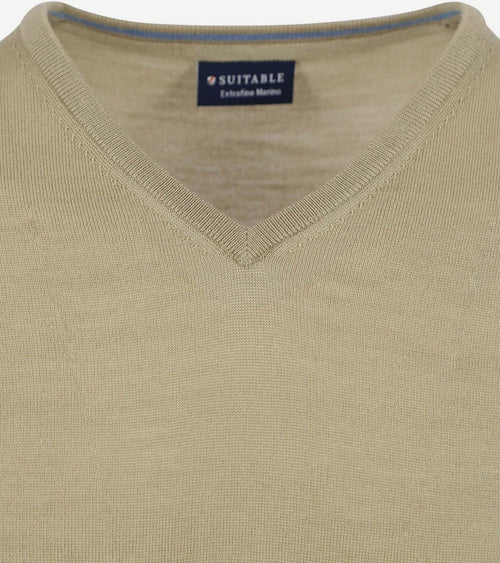 Suitable merino pullover v-hals lichtgroen | Slim-fit