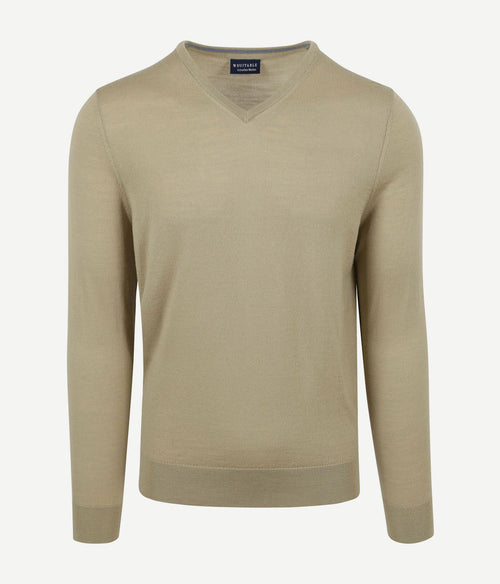 Suitable merino pullover v-hals lichtgroen | Slim-fit