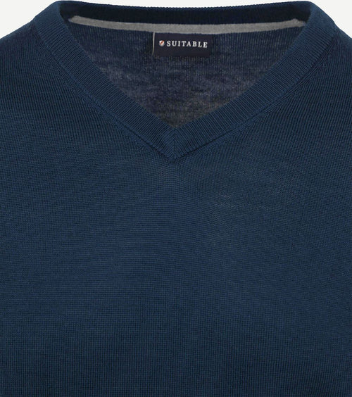 Suitable merino pullover v-hals donkerblauw | Slim-fit